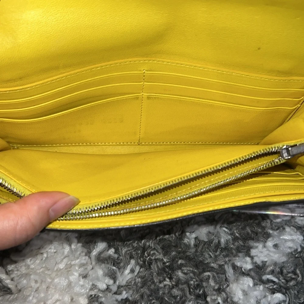 Authentic CELINE Calfskin Leather Souris Gray Yellow Large Flap Long Wallet - Picture 11 of 16